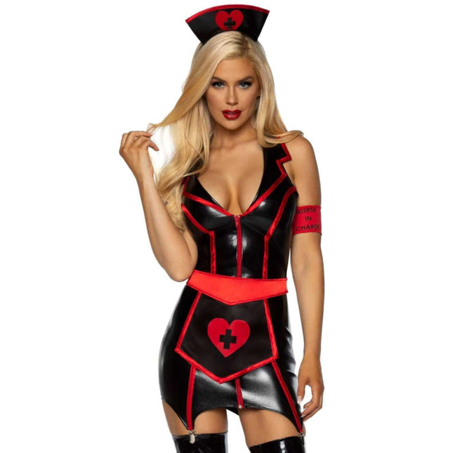 Naughty Nurse Costume - Black/red