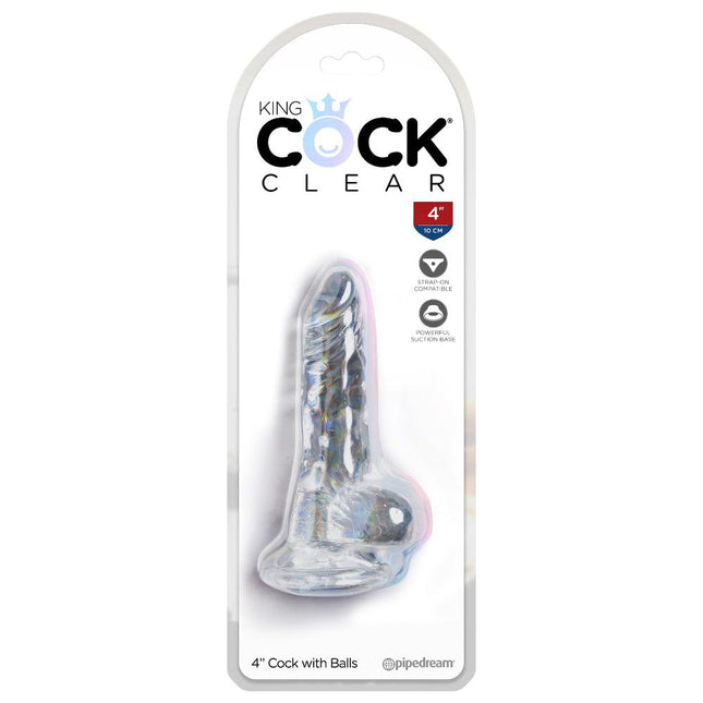 King Cock Clear 4 Inch Cock With Balls PD5750-20