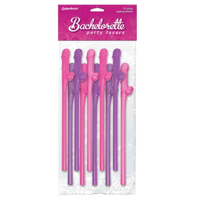 Bachelorette Party Favors 10 Dicky Sipping Straws - Pink & Purple PD6203-03