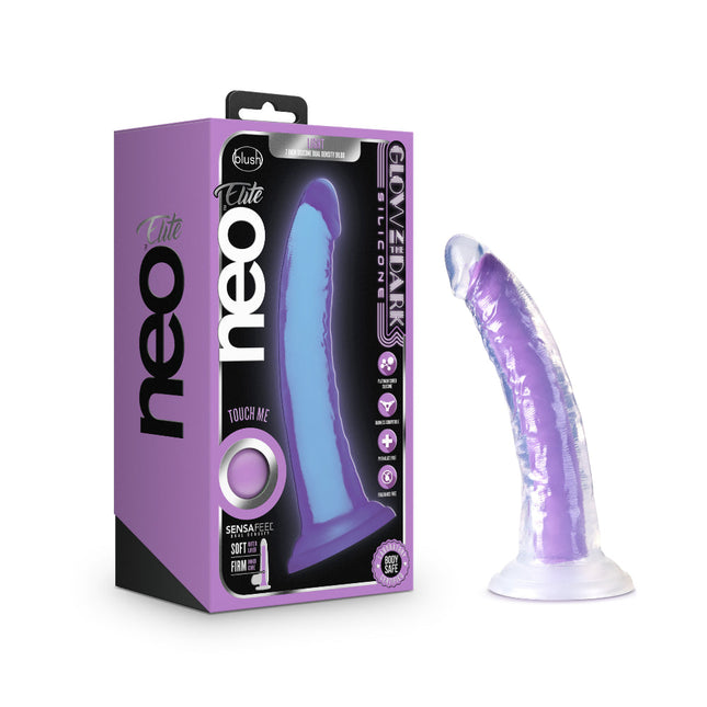 Neo Elite brilla en la oscuridad - Luz - Consolador de silicona de doble densidad de 7 pulgadas - Púrpura neón