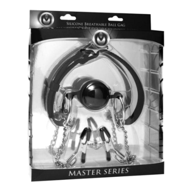 Hinder Silicone Breathable Ball Gag and Nipple Clamps - BESOLLO