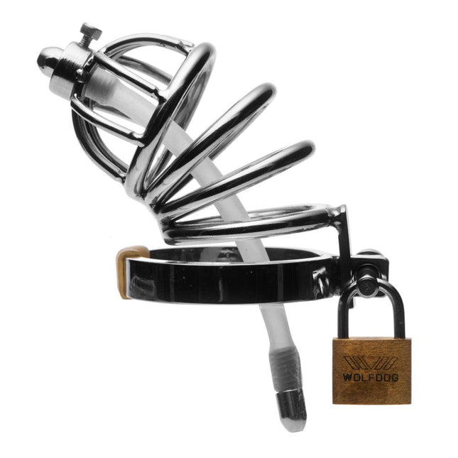 Stainless Steel Chastity Cage With Silicone  Urethral Plug MS-AD775