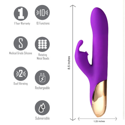 Karlin USB Recargable Conejo Vibrador 10 Funciones - Púrpura
