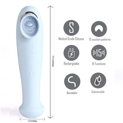 Destiny 15-Function Rechargeable Vibrating -  Suction Wand - Blue