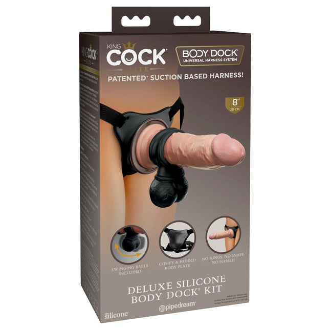 King Cock Elite Deluxe Silicone Body Dock Kit - Harness and 8 Inch Dildo - Light - BESOLLO