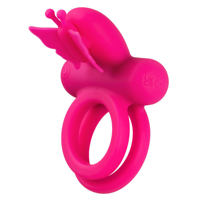 Silicone Rechargeable Dual Butterfly Ring - Pink SE1843353