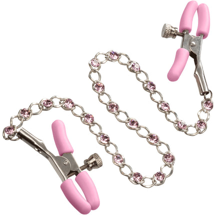 Pinzas para pezones con cadena de cristal Nipple Play - Rosa