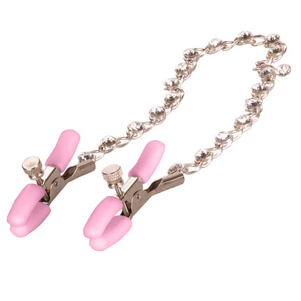 Pinzas para pezones con cadena de cristal Nipple Play - Rosa