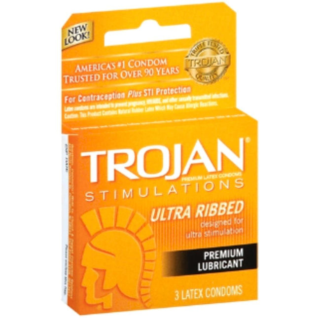 Trojan Stimulations Ultra Ribbed Lubricated Condoms - 3 Pack - BESOLLO