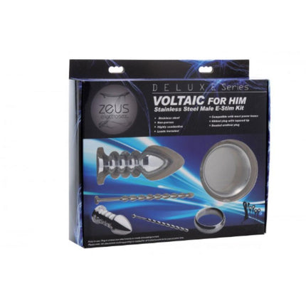Zeus Deluxe Series Voltaic for Him Stainless Steel Male E-Stim Kit - BESOLLO
